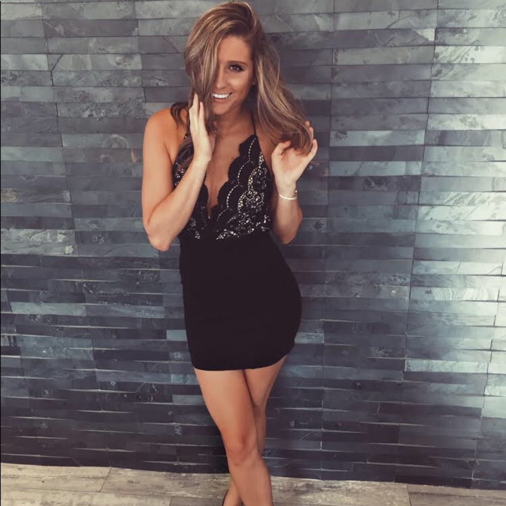 Tiger Mist Loving Again Cocktail Lace Dress Black